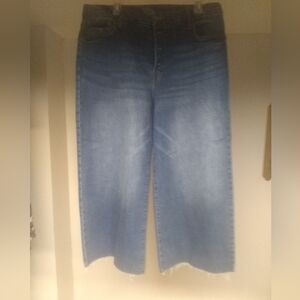 Time and Tru Women's Cropped Jeans sz16 Blue Denim High Waist Straight Raw Hem